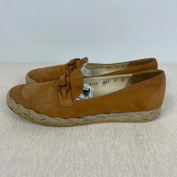 Salvatore Ferragamo Tan Gancini Espadrille Loafer Slip On Leather Flats - Picture 2 of 10